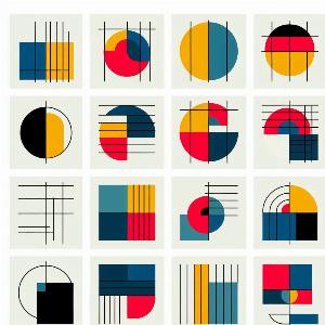 Minimal abstract art shapes with circles squares lines (2)